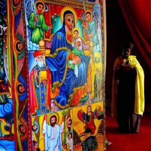 "Priest and Red Curtain" Bahir Dar, Gojam, Ethiopia – 2008